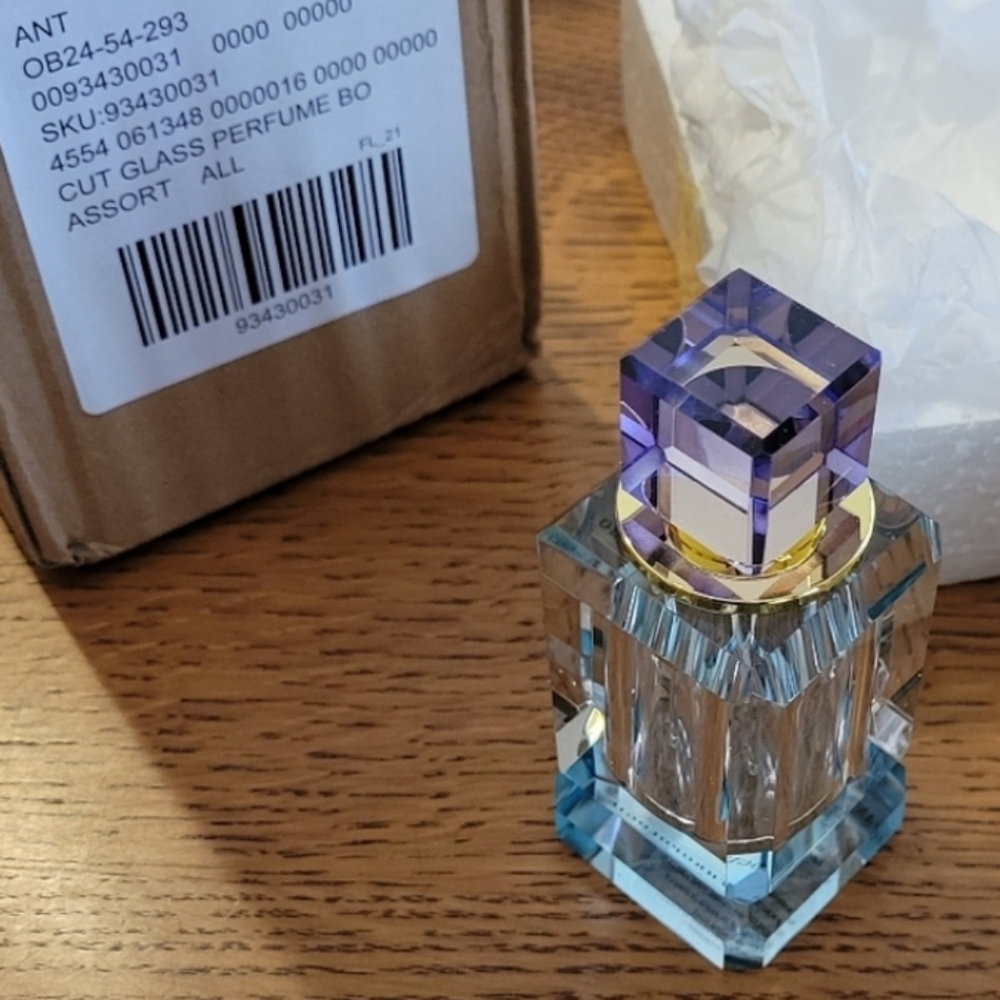 Anthropologie Cut Glass Perfume Bottle - clear, purple, aqua - Picture 4 of 8